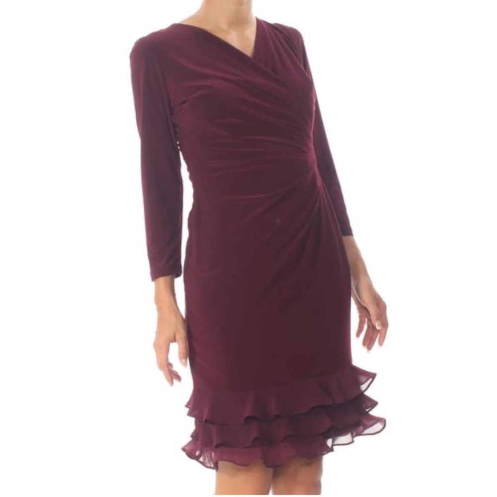 RALPH LAUREN Womens Maroon Ruffled 3/4 Sleeve 118